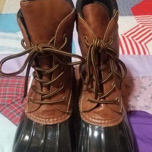 Yoki Dylan Rain Duck Boots Black & Brown Leather Rubber Size 8.5 Lined Lace-Up
